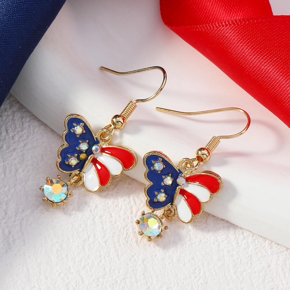 Golden jewelry,Animal Print jewelry,American Flag Butterfly Golden Alloy Earrings