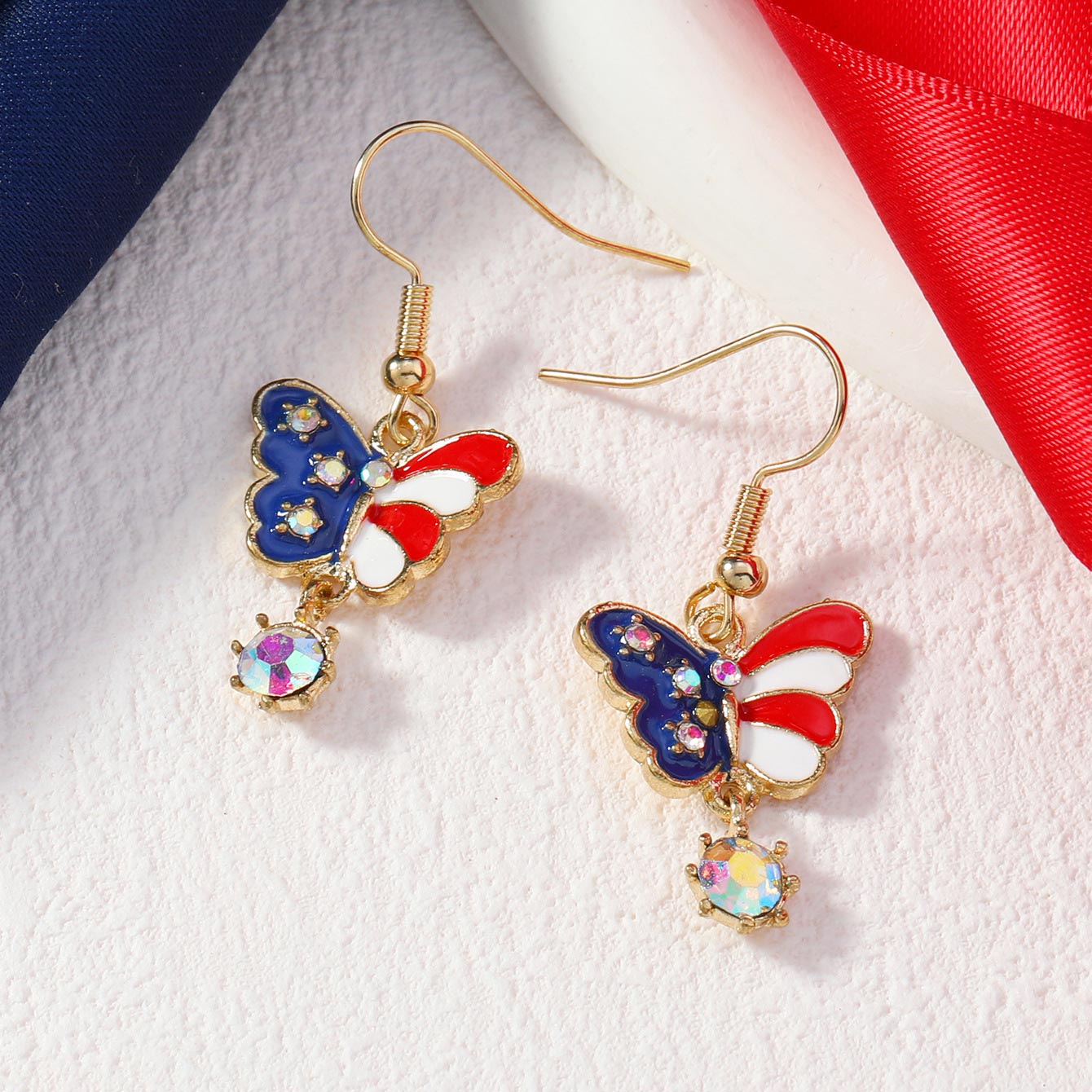 Golden jewelry,Animal Print jewelry,American Flag Butterfly Golden Alloy Earrings
