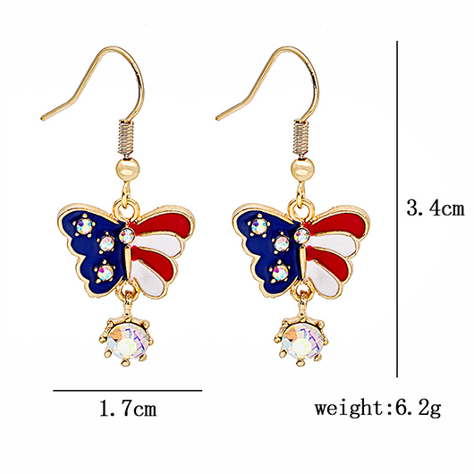 Golden jewelry,Animal Print jewelry,American Flag Butterfly Golden Alloy Earrings