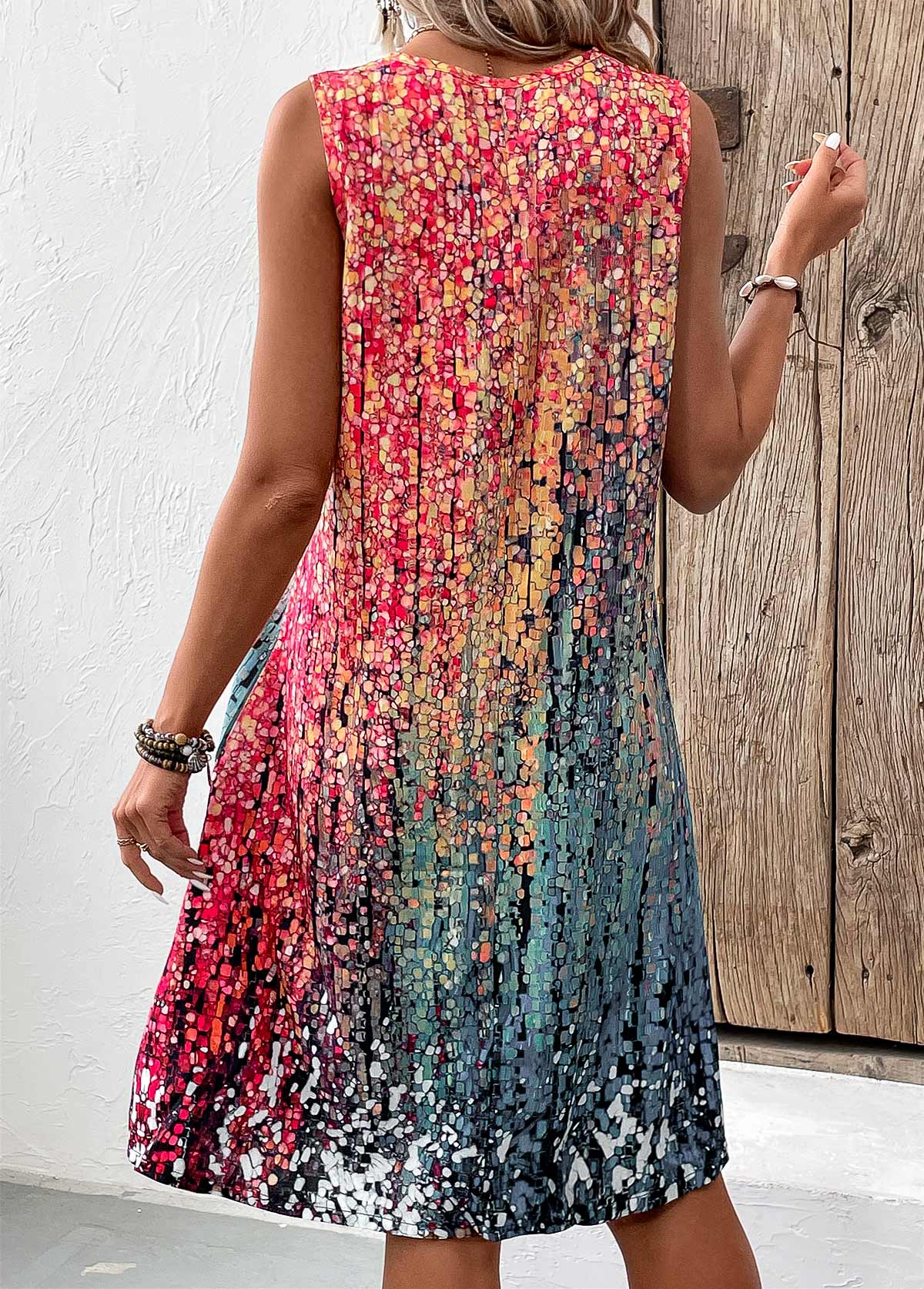 Coral plus size,Ombre plus size,ROTITA Plus Size Coral A Line V Neck Sleeveless Dress