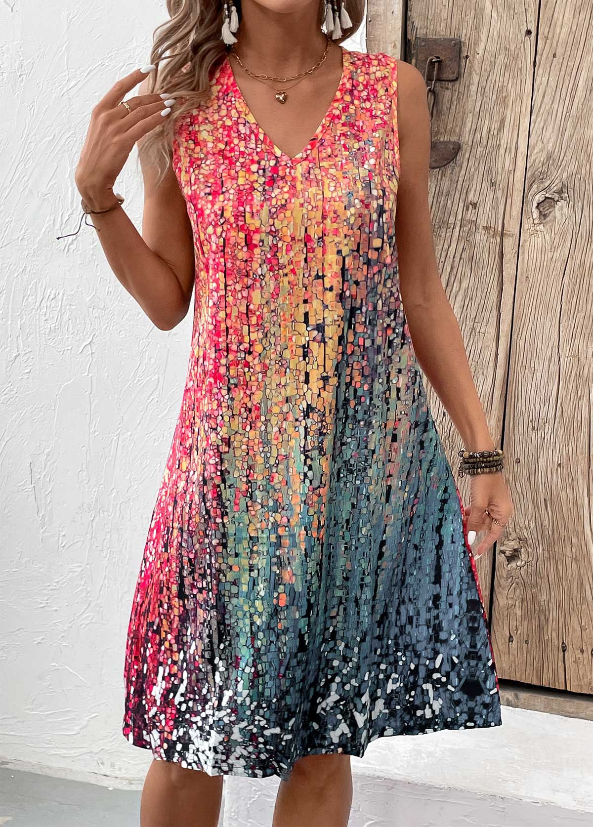 Coral plus size,Ombre plus size,ROTITA Plus Size Coral V Neck Sleeveless Dress