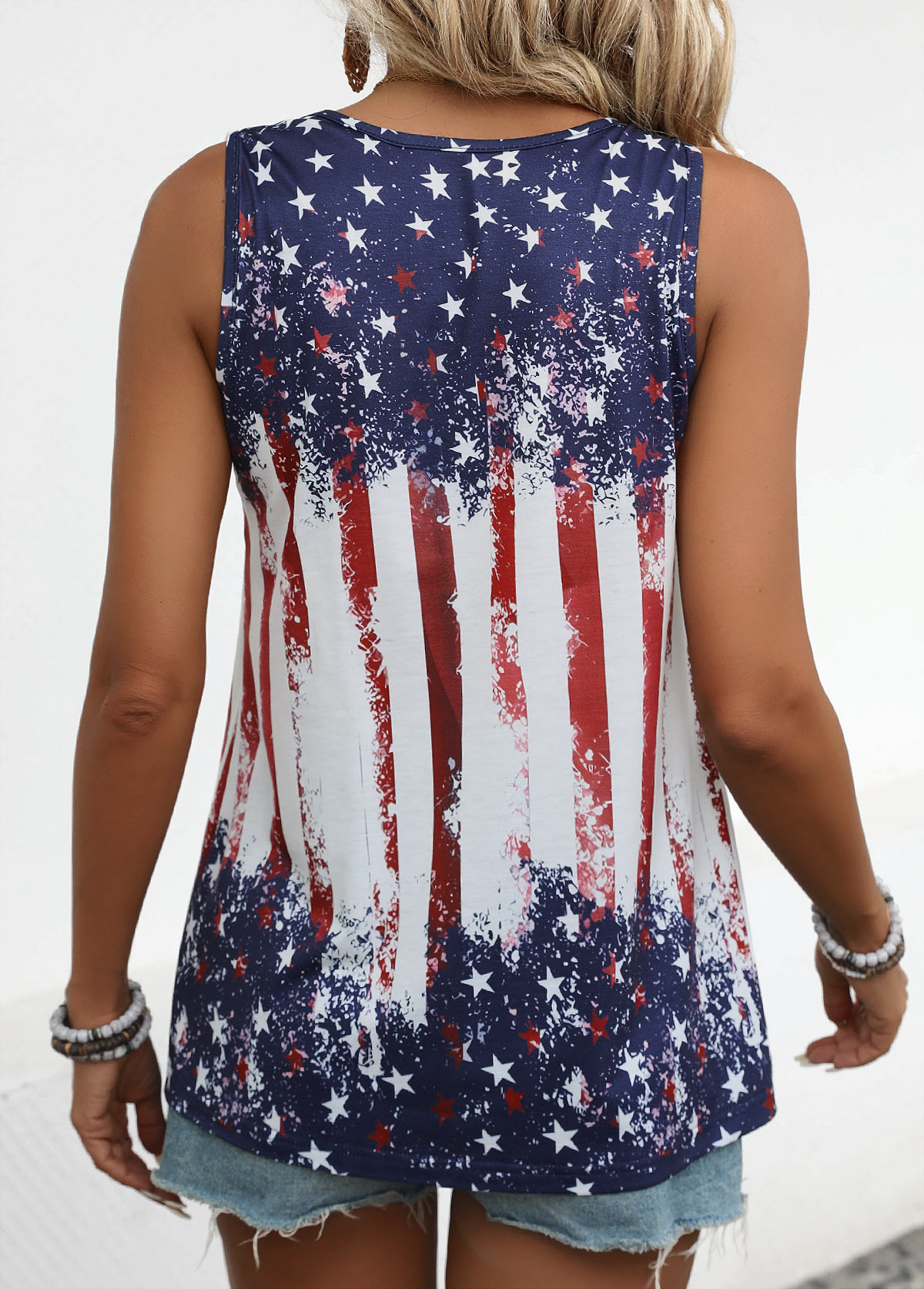 Multi Color plus size,Flag plus size,ROTITA American Flag Plus Size Cut Out Sleeveless Tank Top