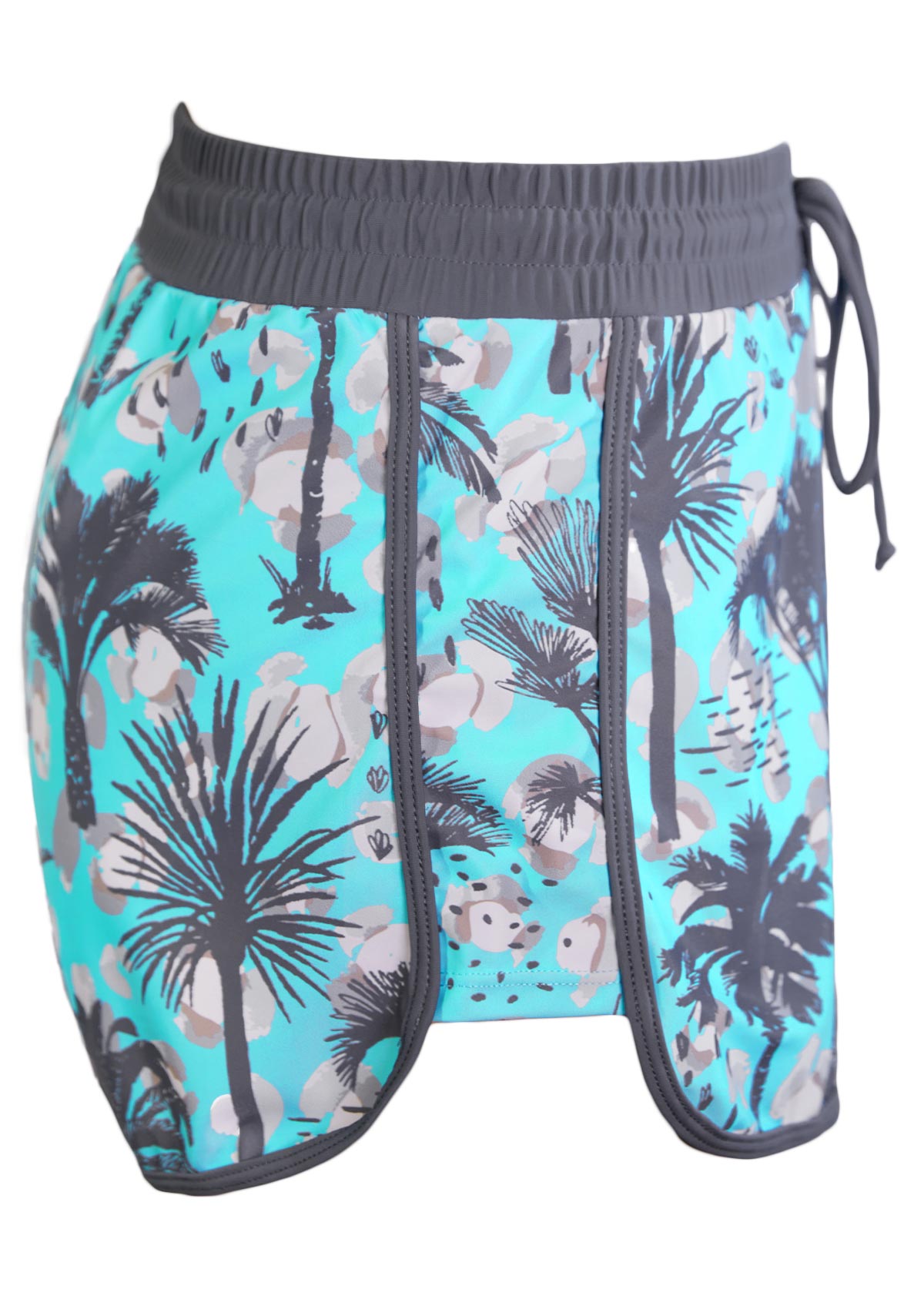Cyan swimwear,Plants swimwear,ROTITA Bowknot Cyan Tropical Plants Print Tankini Set
