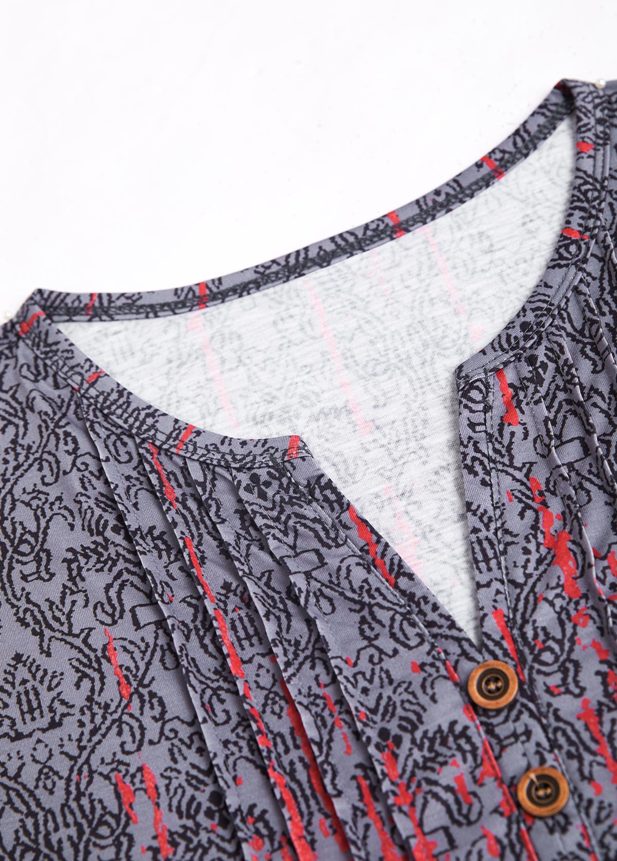 Deep Red tops,Ombre tops,ROTITA Tuck Stitch Ombre Deep Red Split Neck T Shirt