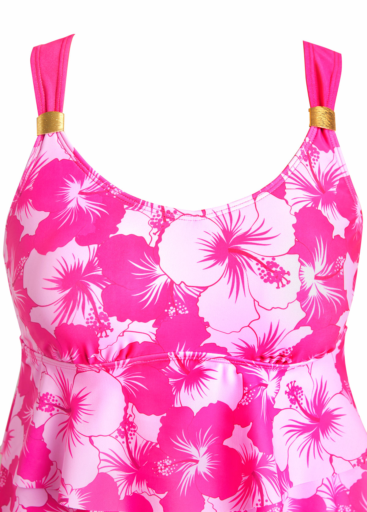 Hot Pink swimwear,Floral swimwear,Plants swimwear,ROTITA Patchwork Hot Pink Floral Print Tankini Set