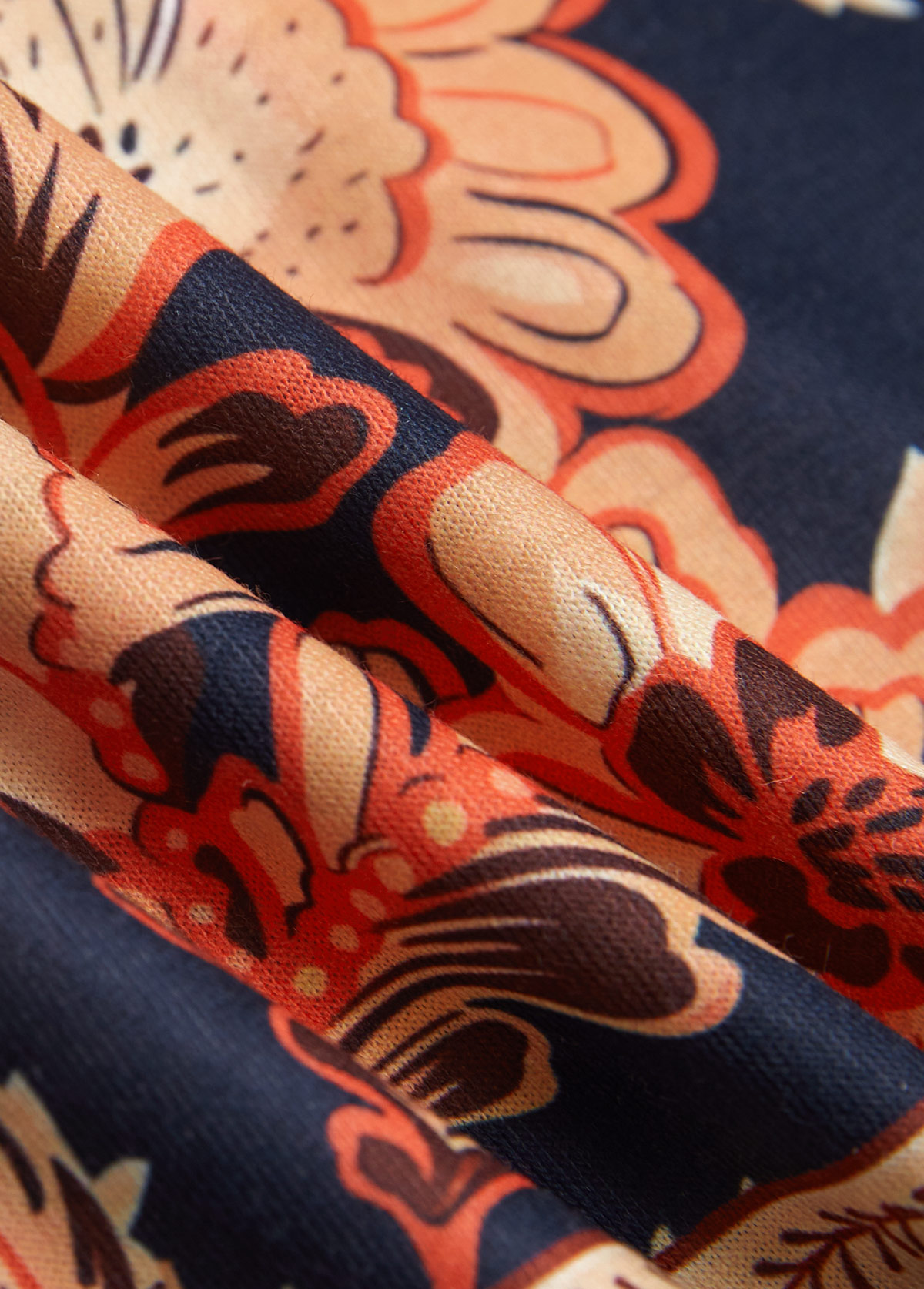 Dark Blue dresses,Floral dresses,Plants dresses,Everyday dresses,Casual dresses,ROTITA Circular Ring Floral Print Dark Blue Round Neck Dress