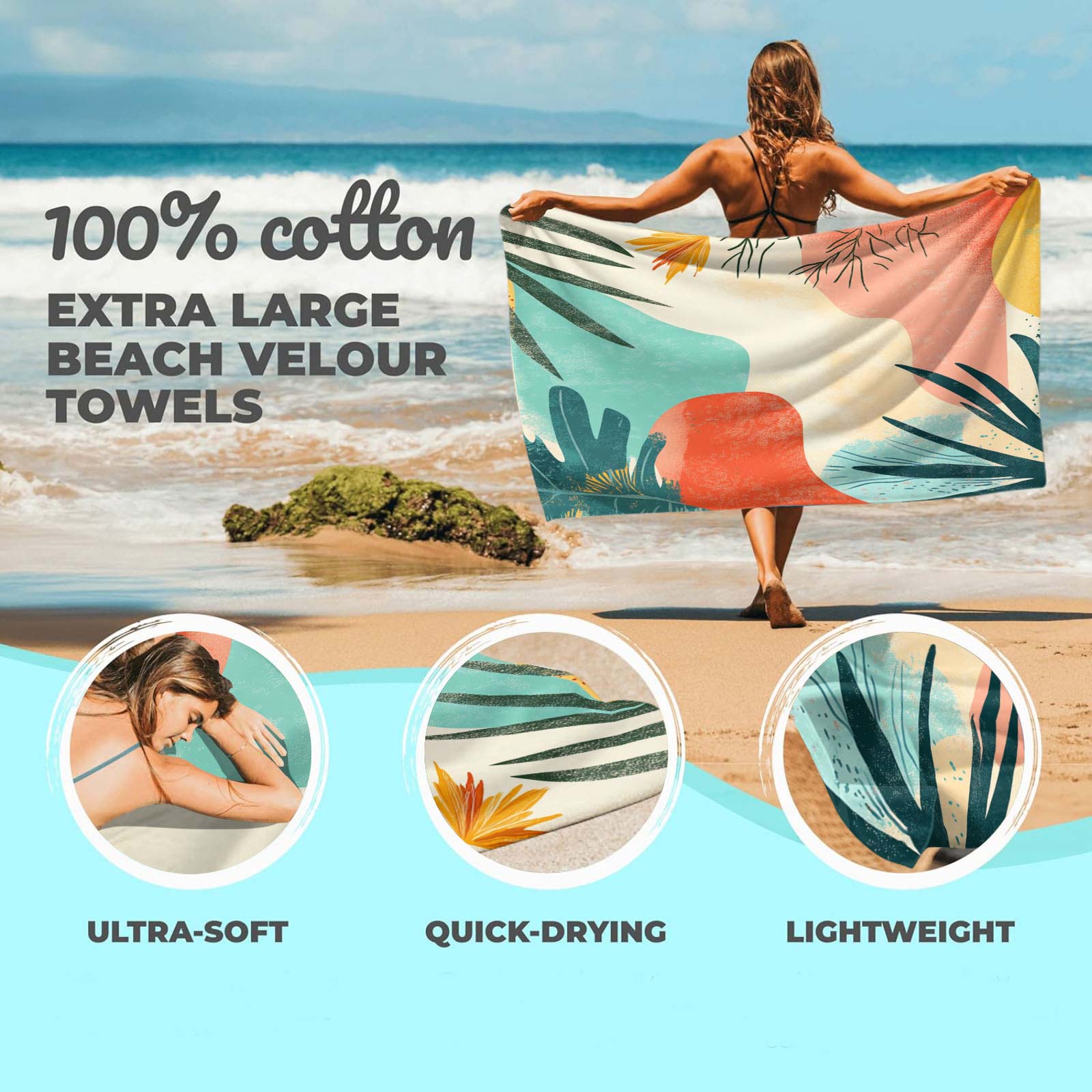 Multi Color accessories,Plants accessories,Leaf Print Multi Color Beach Blanket