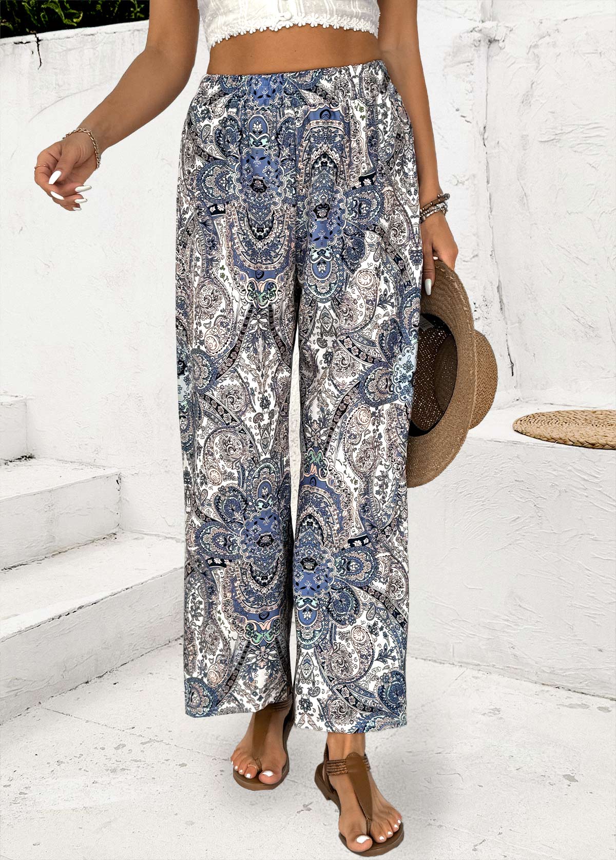 Multi Color bottoms,Tribal bottoms,Tribal Print Multi Color Straight Leg Elastic Waist Pants