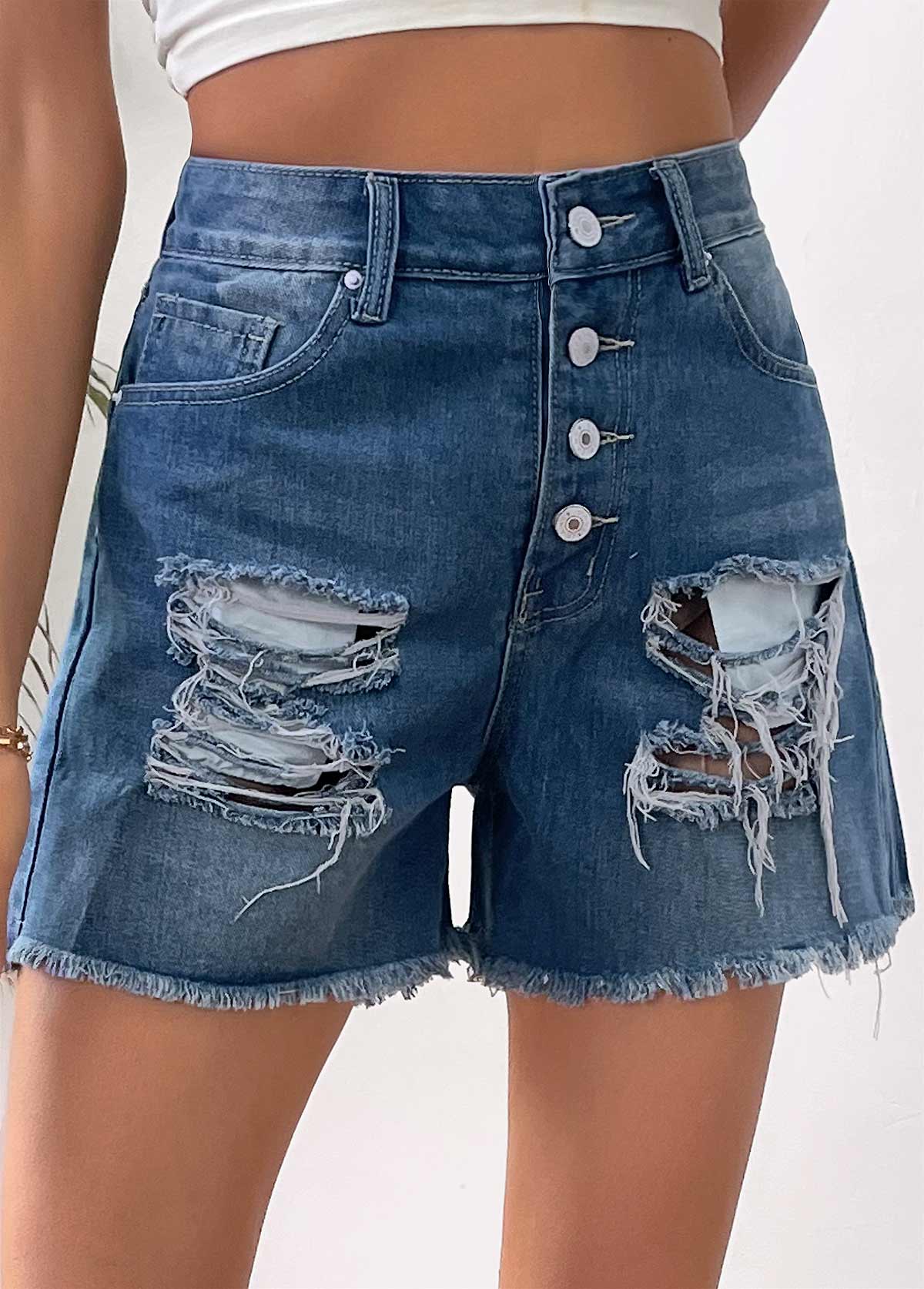 Denim Blue bottoms,Flag bottoms,American Flag Denim Blue Straight Leg Button Fly Shorts