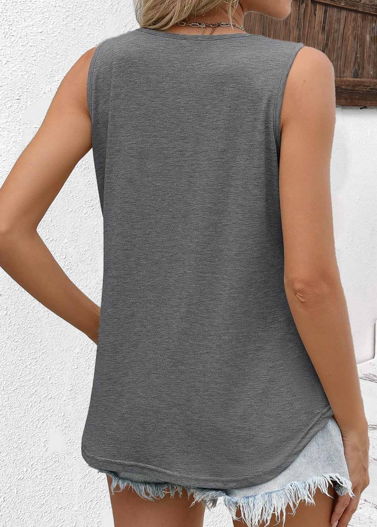 Grey tops,Plain Color tops,ROTITA Grey V Neck Sleeveless Tank Top