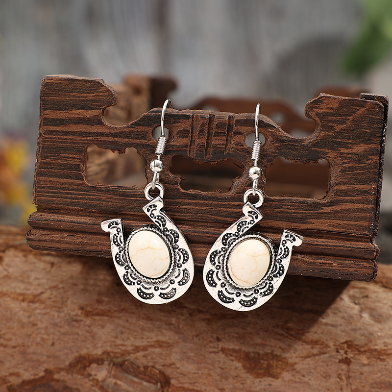 White jewelry,Geometric jewelry,White Alloy Geometric Design Tribal Earrings