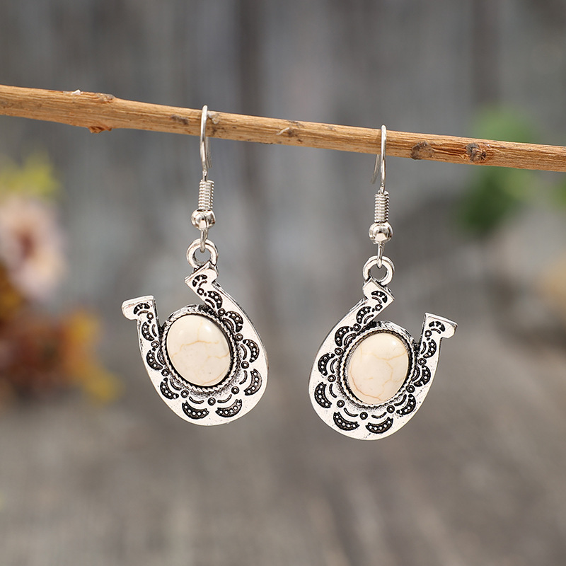 White jewelry,Geometric jewelry,White Alloy Geometric Design Tribal Earrings