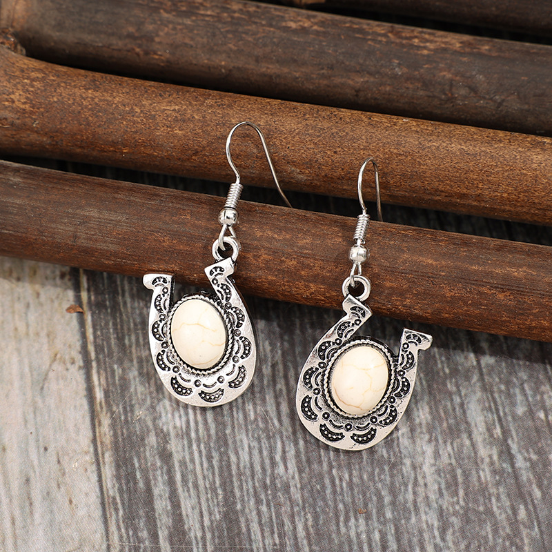 White jewelry,Geometric jewelry,White Alloy Geometric Design Tribal Earrings
