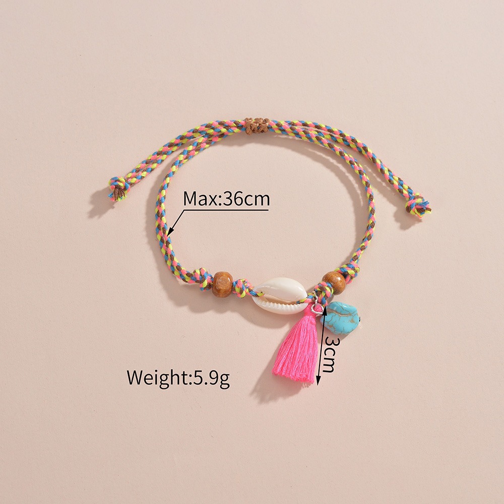 Pink jewelry,Other jewelry,Shell Tassel Braided Turquoise Pink Anklet