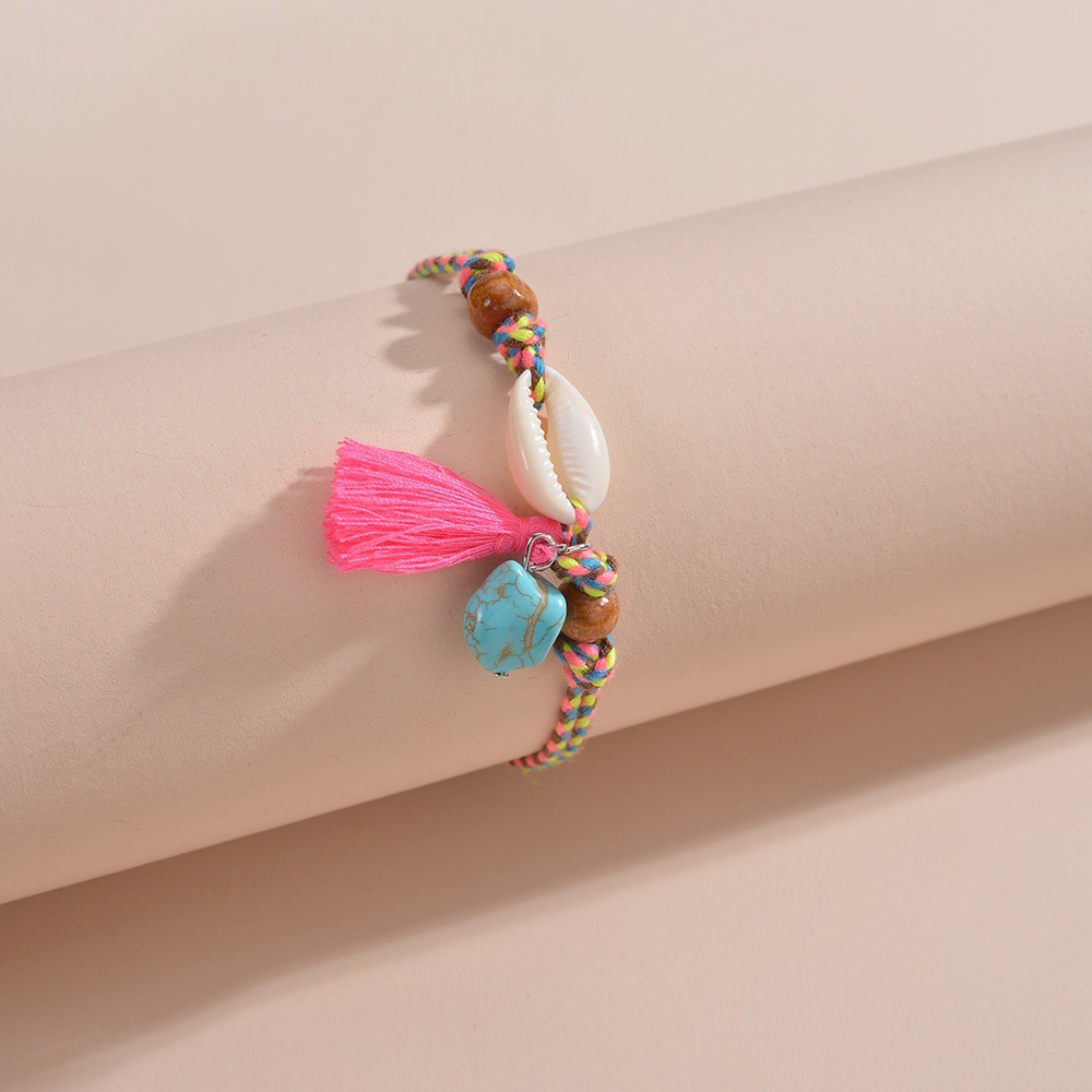 Pink jewelry,Other jewelry,Shell Tassel Braided Turquoise Pink Anklet