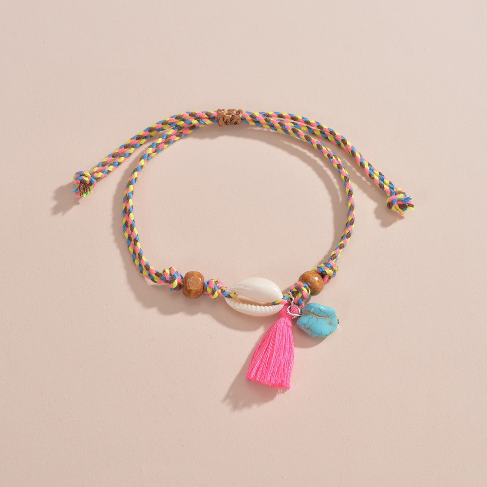 Pink jewelry,Other jewelry,Shell Tassel Braided Turquoise Pink Anklet