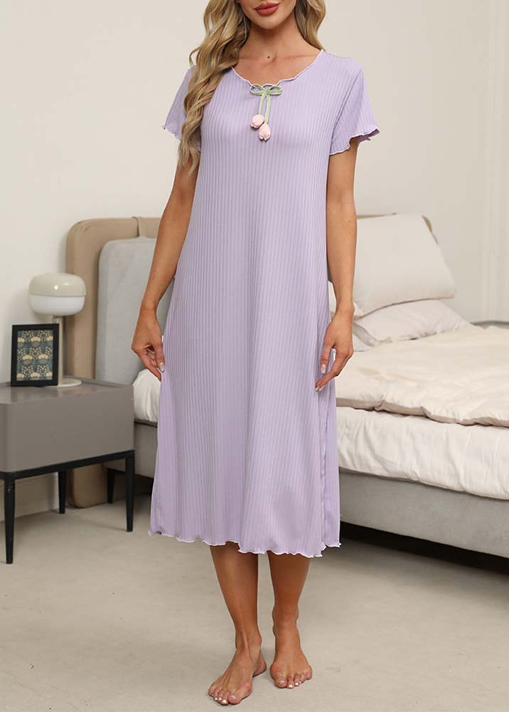 Light Purple loungewear,Plain Color loungewear,Light Purple Round Neck Short Sleeve Nightdress