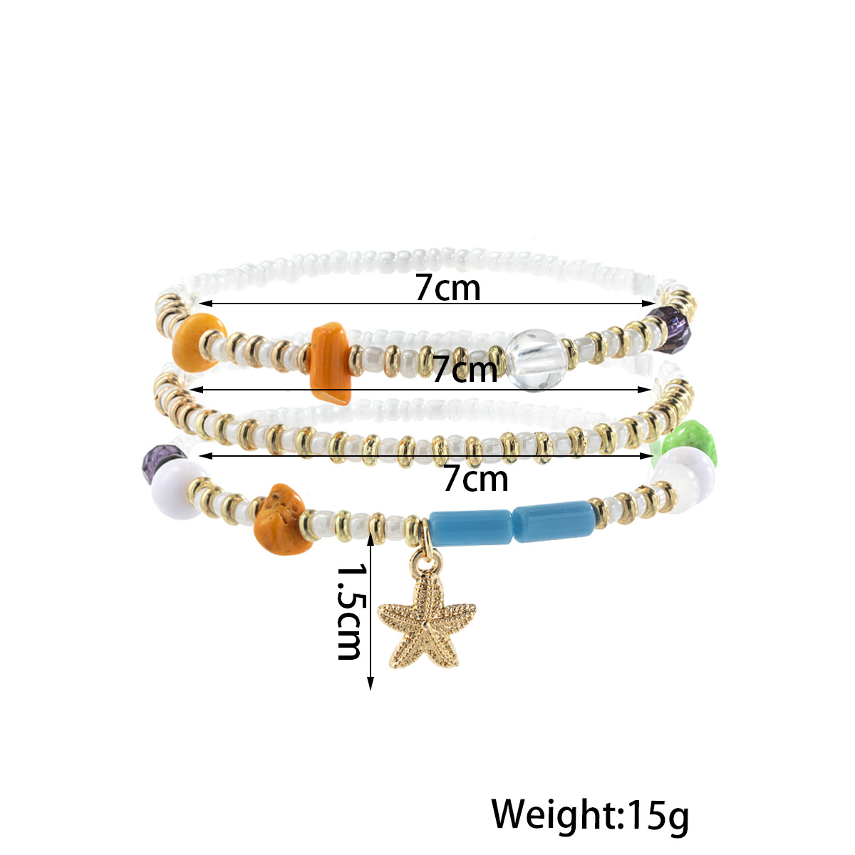 Golden jewelry,Animal Print jewelry,Golden Polyresin Starfish Beaded Anklet Set