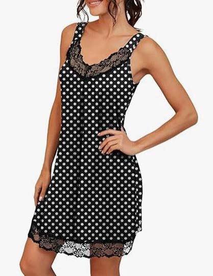 Black loungewear,Dot loungewear,Polka Dot Black V Neck Sleeveless Nightdress