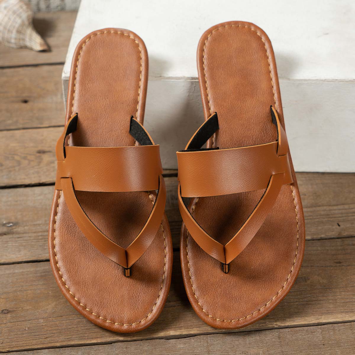Dark Coffee shoes,Plain Color shoes,Dark Coffee Falt Toe Post Flip Flops