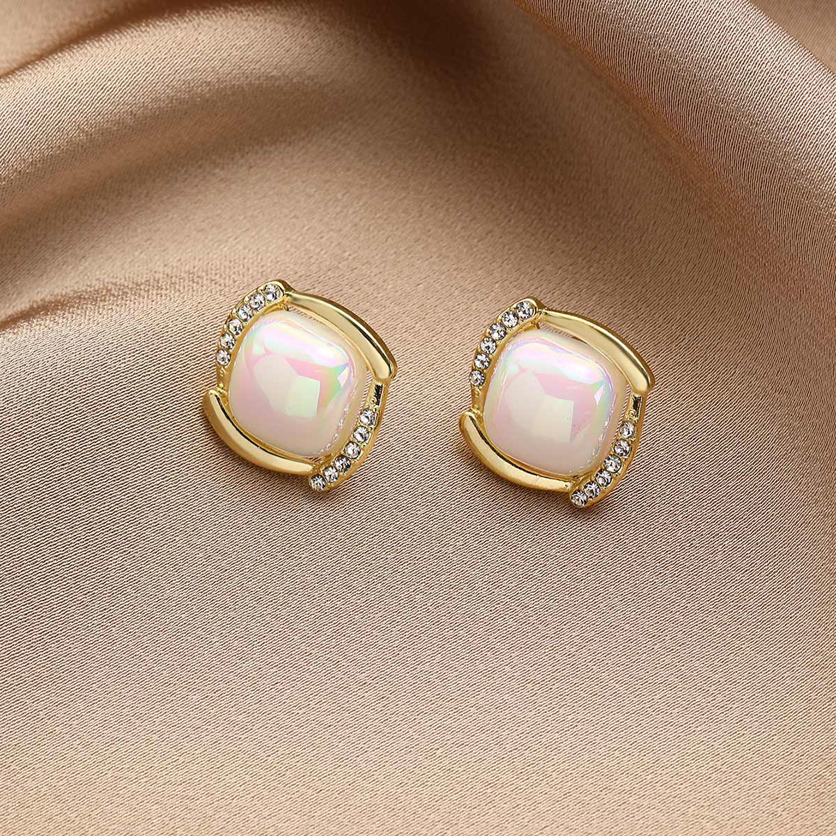 White jewelry,White Color Rhinestone Alloy Detail Earrings