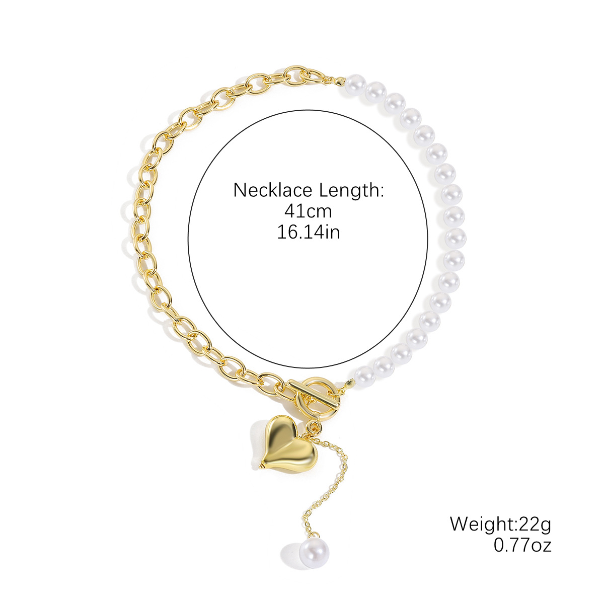 Golden jewelry,Golden Color Heart Alloy Detail Necklace
