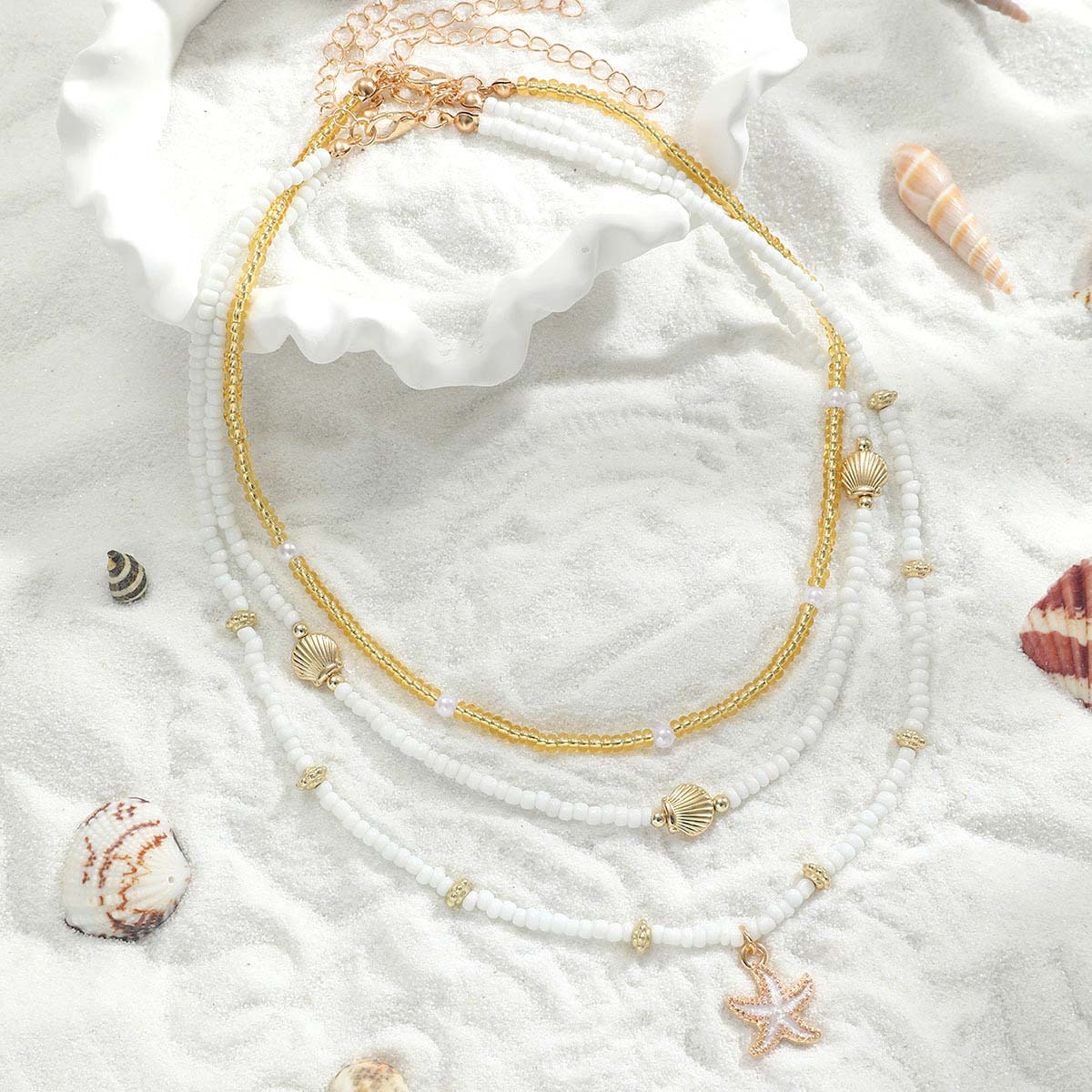 White jewelry,White Color Shell Polyresin Material Necklace