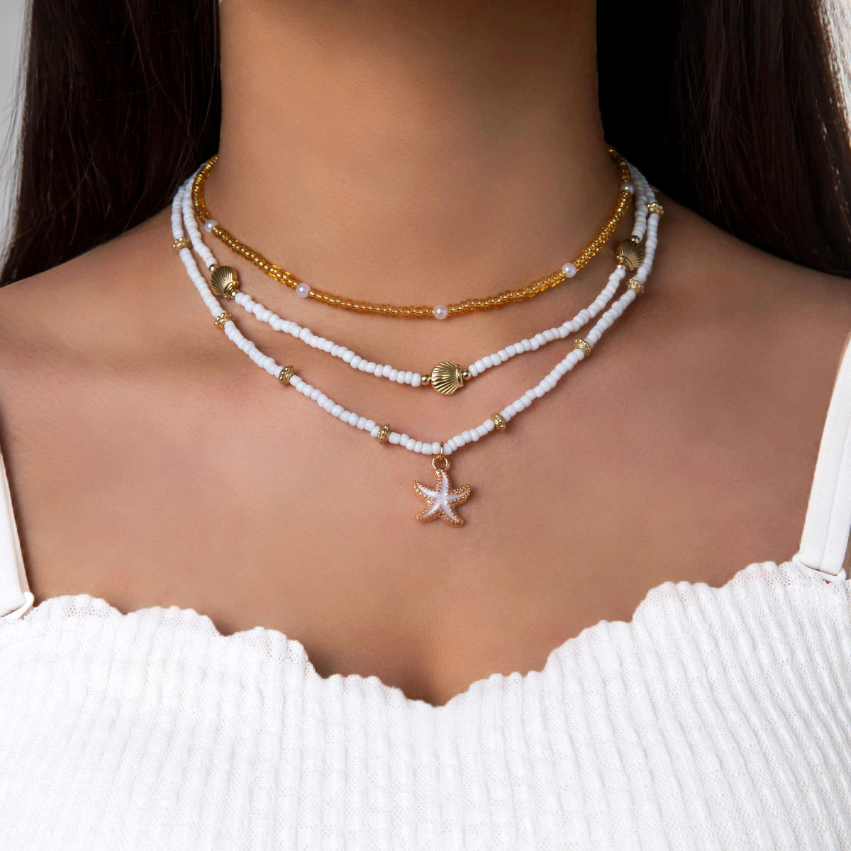 White jewelry,White Color Shell Polyresin Material Necklace
