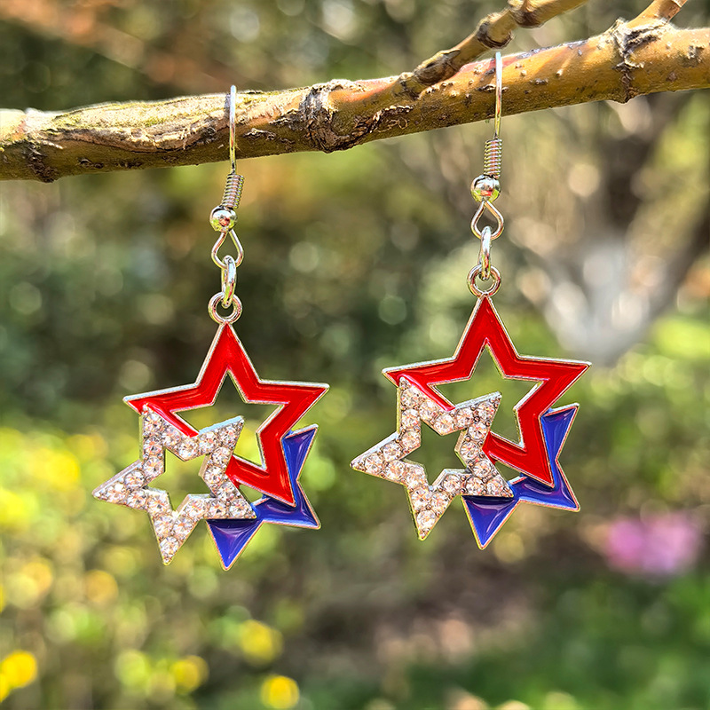 Red jewelry,American Flag Star Red Alloy Earrings