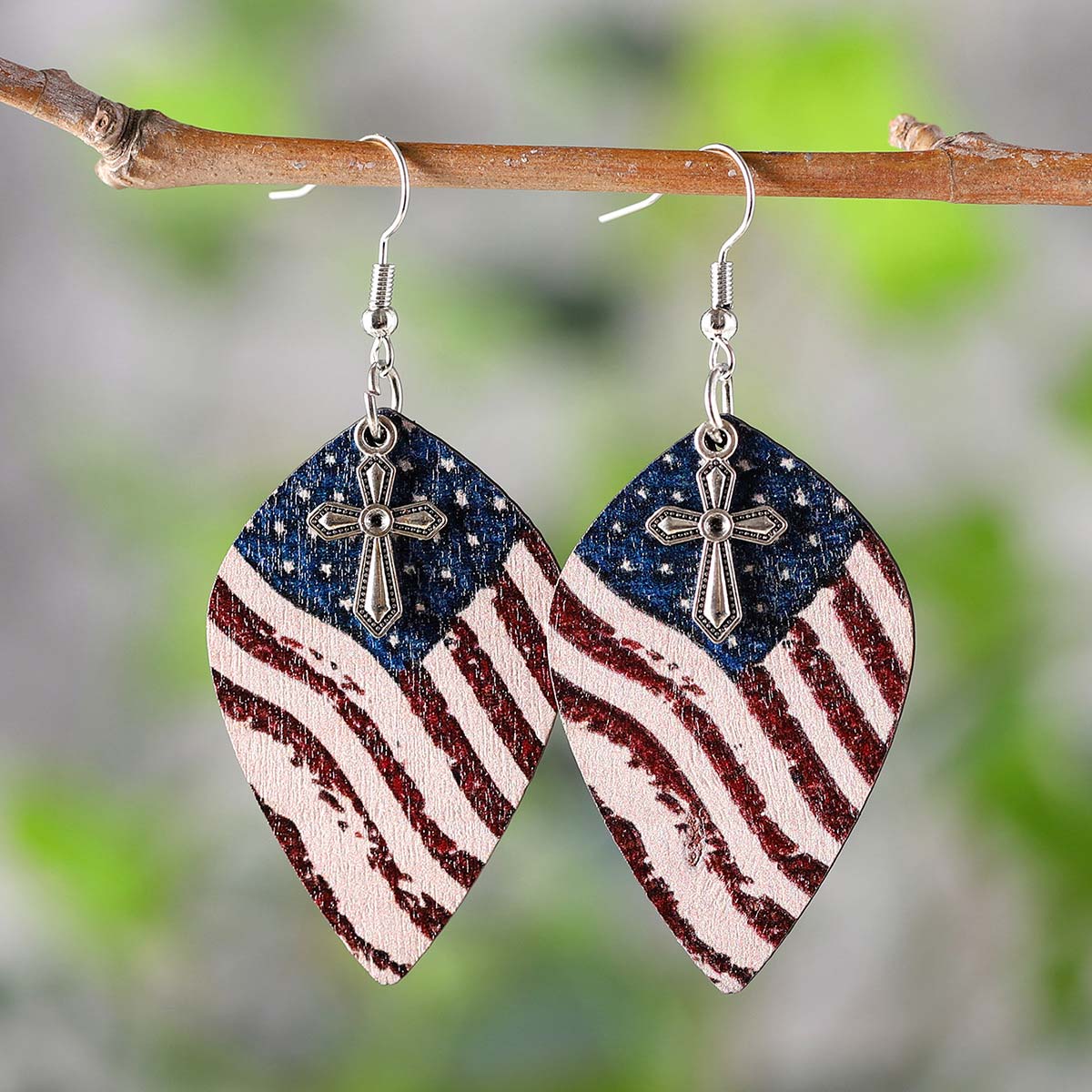 Navy jewelry,Flag jewelry,American Flag Navy Cross Wood Earrings