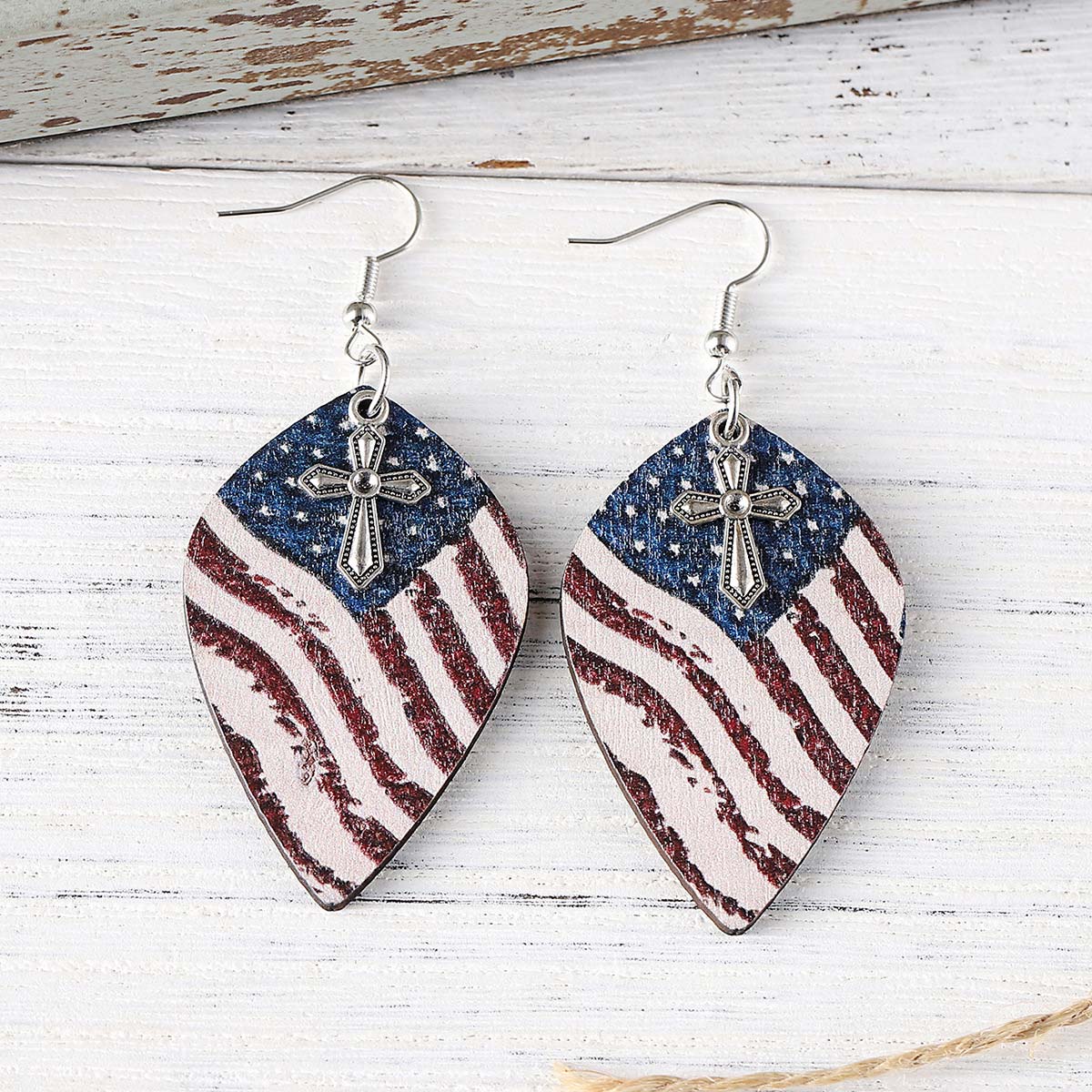 Navy jewelry,Flag jewelry,American Flag Navy Cross Wood Earrings