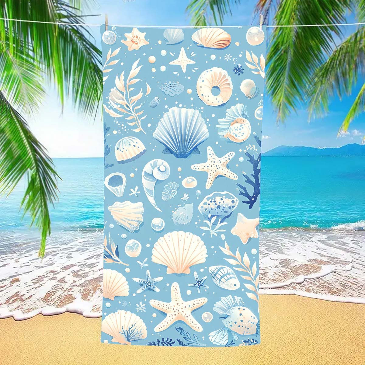 Light Blue accessories,Animal Print accessories,Marine Life Print Light Blue Beach Blanket