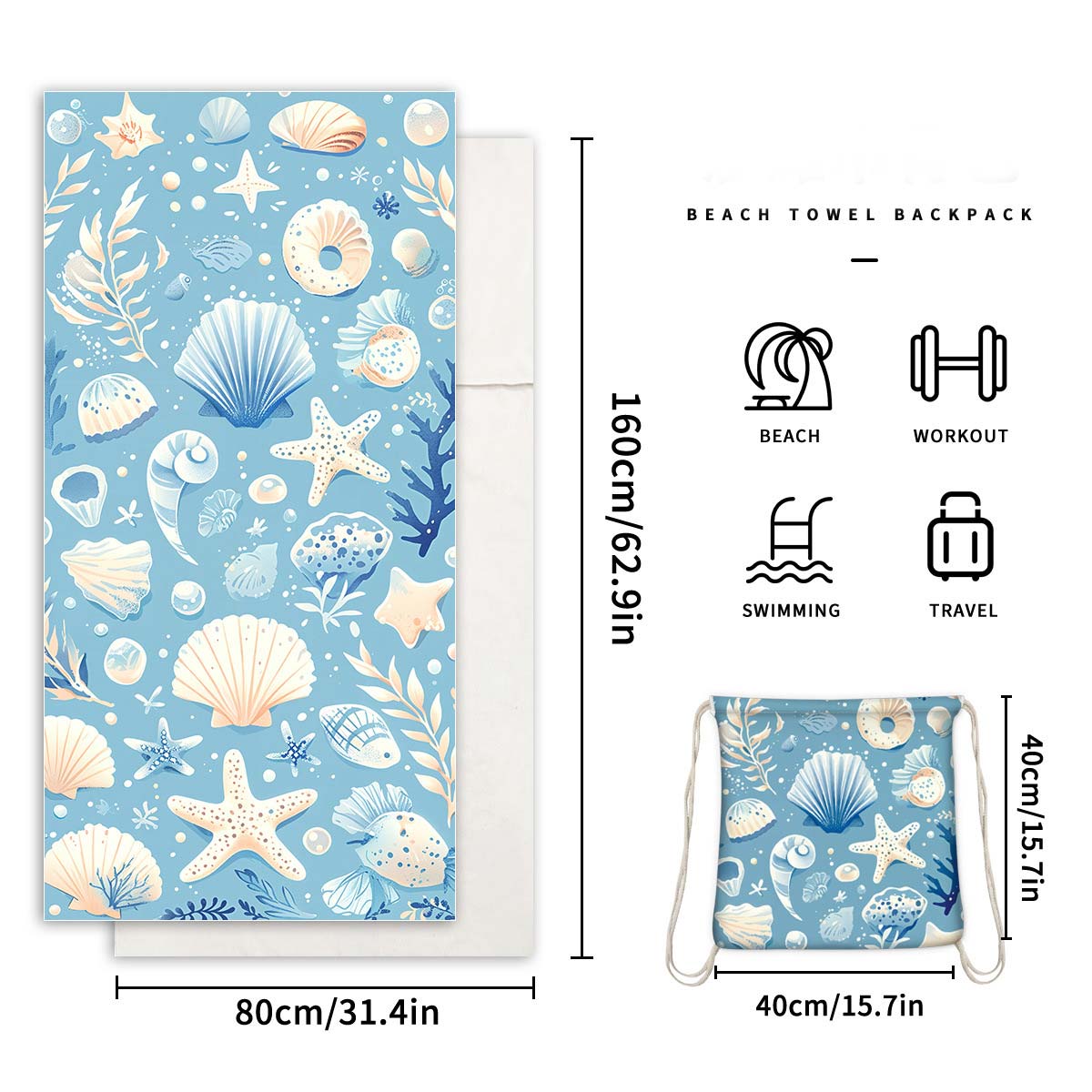 Light Blue accessories,Animal Print accessories,Marine Life Print Light Blue Beach Blanket