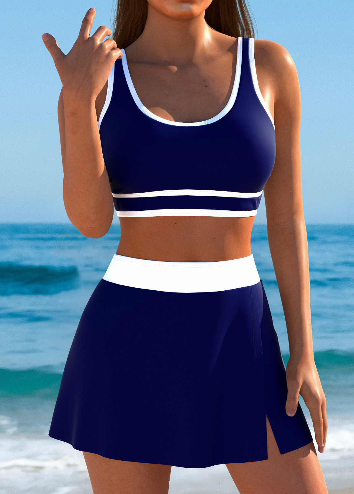 Royal Blue swimwear,Contrast Color swimwear,Thigh Slimmer Royal Blue High Waisted Bikini Set