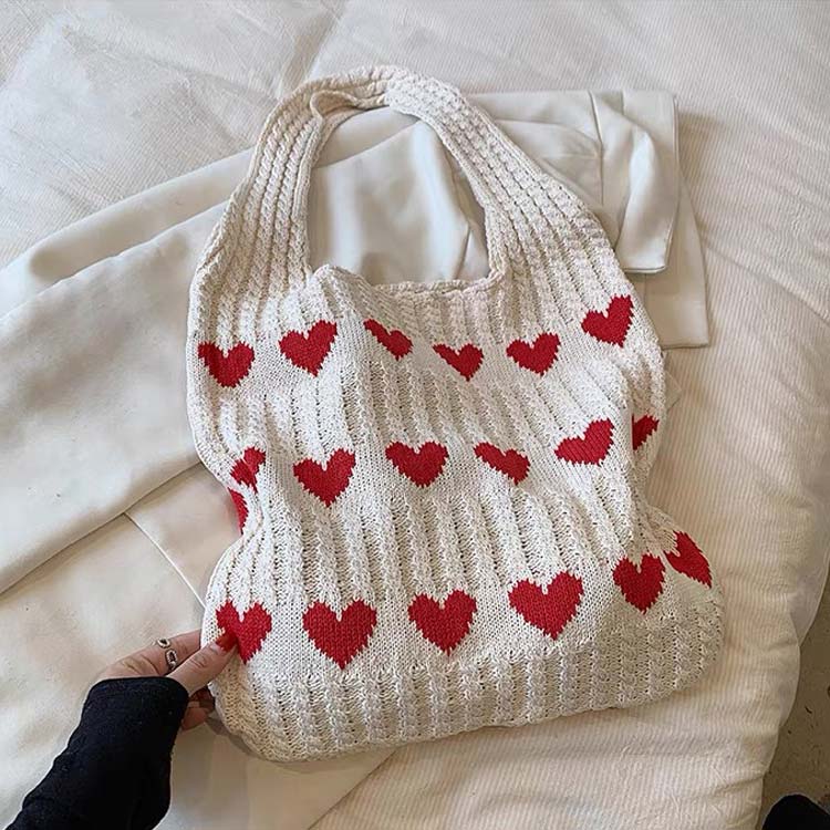 Beige accessories,Heart accessories,Heart Print Beige Open Shoulder Bag