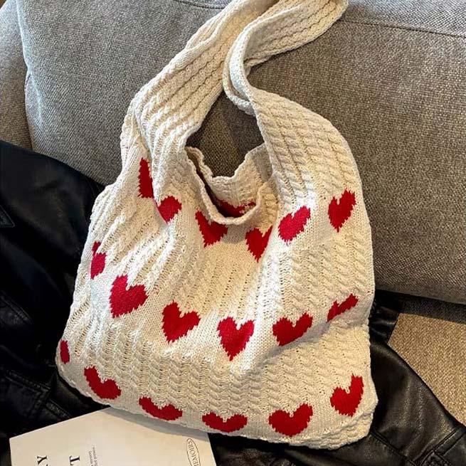 Beige accessories,Heart accessories,Heart Print Beige Open Shoulder Bag