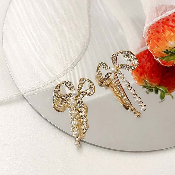 Golden jewelry,Golden Color Bow Alloy Detail Earrings