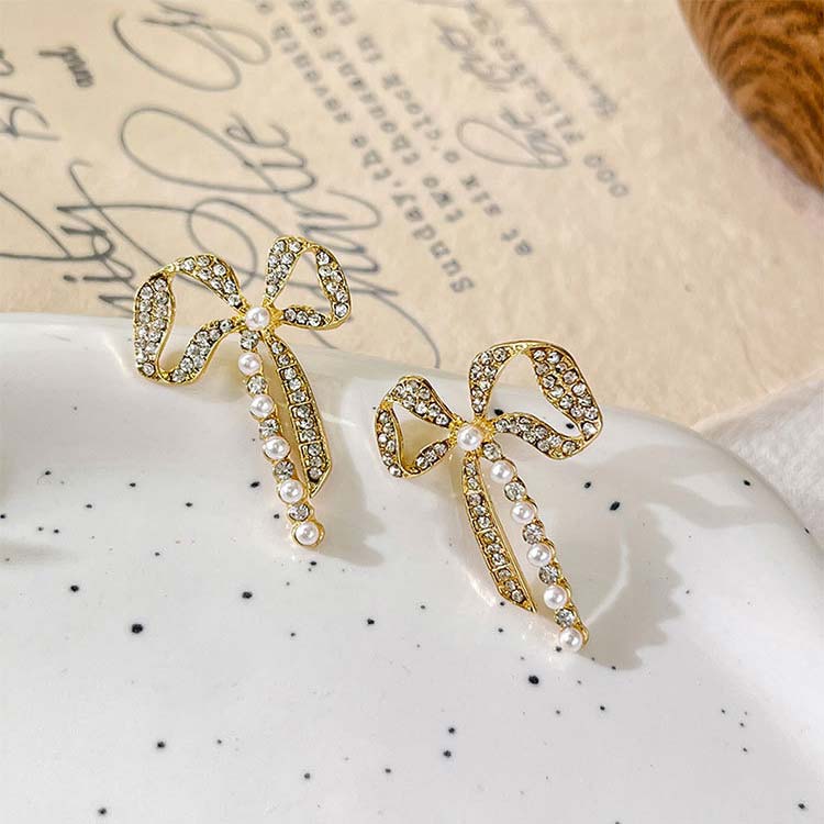 Golden jewelry,Golden Color Bow Alloy Detail Earrings