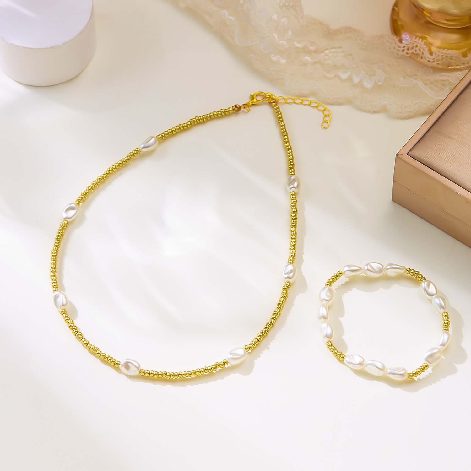 Golden jewelry,Other jewelry,Golden Seed Beads Necklace and Bracelet