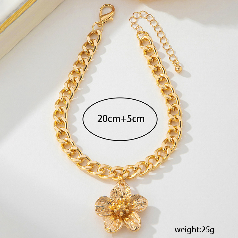 Golden jewelry,Floral jewelry,Plants jewelry,Golden Alloy Flower Plant Chain Anklet