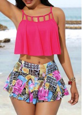 ROTITA Ensemble de bikini taille mi-haute imprimé à col cage