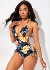 Floral swimwear,ROTITA Halter Floral Print One Piece Swimwear