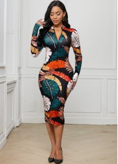 Robe imprimée à manches longues et fermeture éclair sur le devant