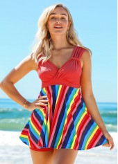 ROTITA Surplice Multi Color Striped Mid Waisted Tankini Set