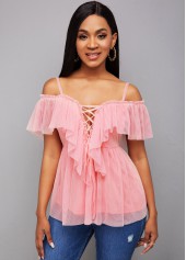 Rotita-Schnürbluse mit Trägern und kalter Schulterpartie