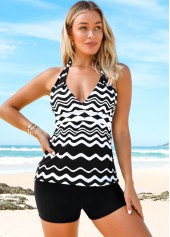 ROTITA Halter Printed Tie Back Tankini Set