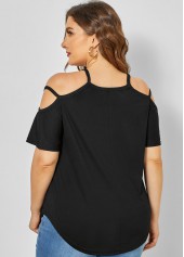 Black plus size,Plants plus size,ROTITA Strappy Cold Shoulder Plus Size Sunflower Print T Shirt