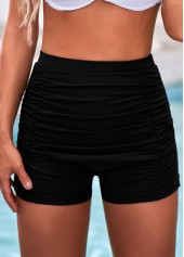 Black swimwear,Plain Color swimwear,ROTITA Ruched High Waisted Black Swim Shorts