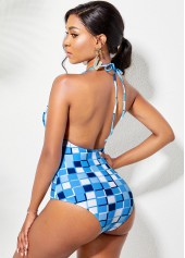 Multi Color swimwear,Plaid swimwear,Tie Detail Plaid Open Back One Piece Swimwear
