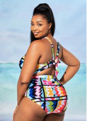 Multi Color plus size,Rainbow Color plus size,Geometric plus size,High Waisted Plus Size Geometric Print Bikini Set